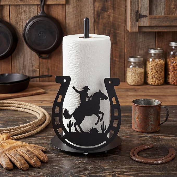 Horseshoe Western Paper Towel Holder Black Metal Farmhouse Napkin Holder Rustic - Image 3