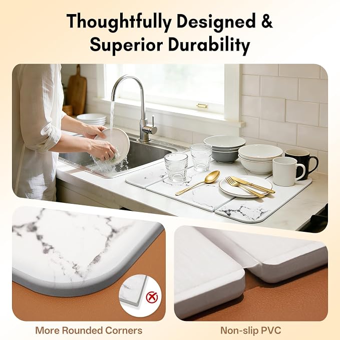 Stone Drying Mat for Kitchen Counter，Foldable Quick-Dry Dish Drying - Image 3