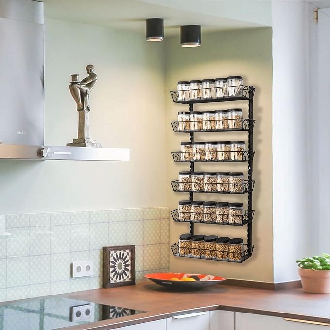 SWOMMOLY Adjustable Wall Mount Spice Rack, 6-Tier Dual-use Organizer - Image 2