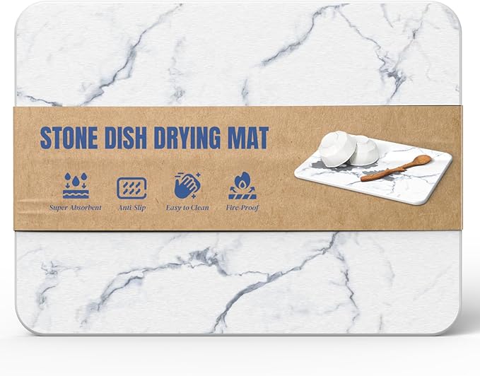 Quick Dry Stone Drying Mat for Kitchen Counter, Water-Absorbent Diatomaceous by PlentioLLC