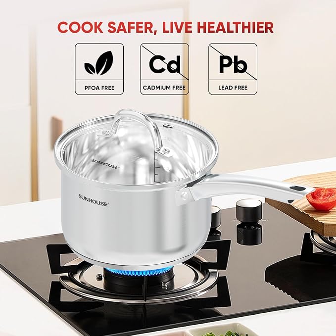SUNHOUSE – 3 Quarts Stainless Steel Sauce Pan - Image 7