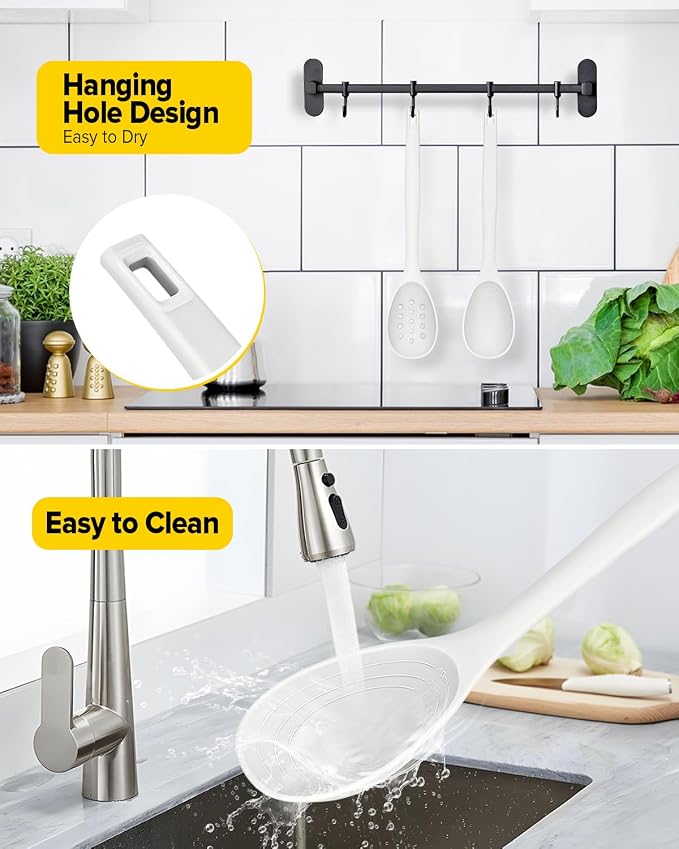 Pack of 2 Silicone Cooking Spoons, Non Stick Solid Kitchen Spoon - Image 6