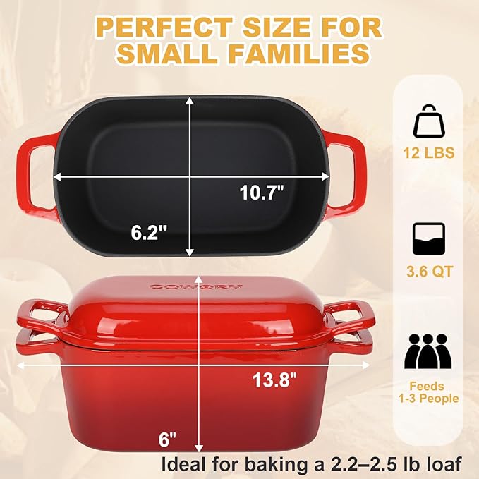 3.6QT Oval Enameled Cast Iron Dutch Oven, Sourdough Bread Baking Pan - Image 5