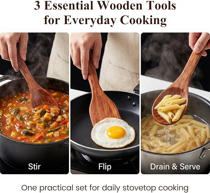 HANSGO Wooden Spoons for Cooking, 12Inch Wooden Spatula for Stirring Frying - Image 2