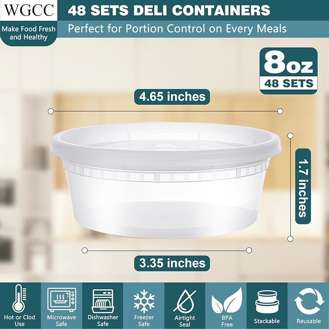 WGCC Deli Containers with Lids 8oz- Disposable Soup Containers with Lids 48 Sets - Image 5