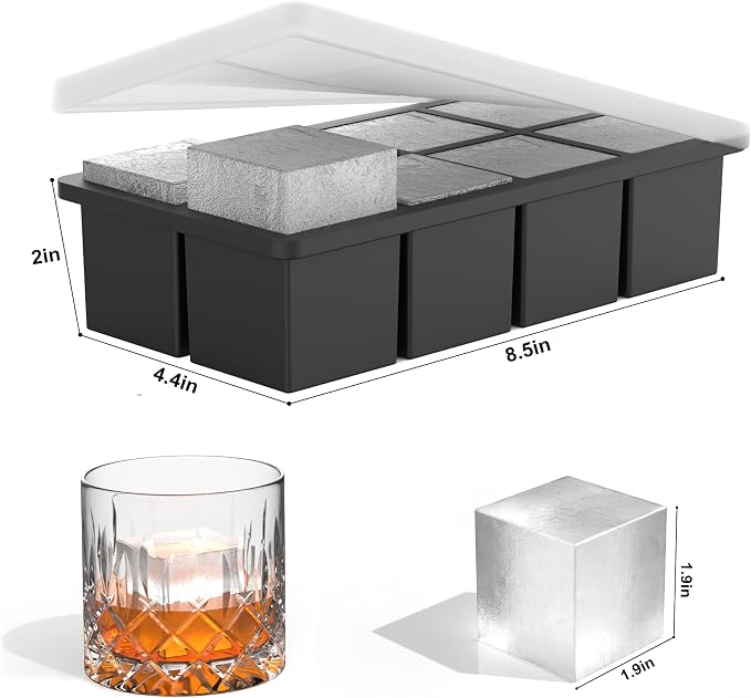Bangp Large Ice Cube Tray for Whiskey, Metal Reinforced Frame Big Ice Cube Molds - Image 6