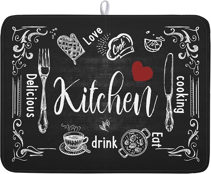 Kawani Black Coffee Bar Dish Drying Mats by Kawani