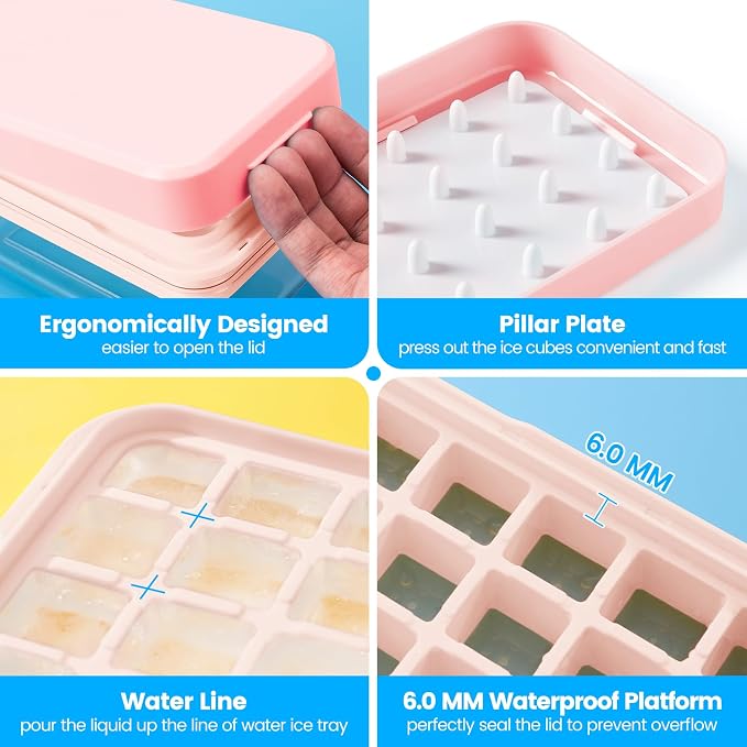 PHINOX Ice Cube Tray with Lid and Bin, 3 Pack Plastic Ice Cube Tray Molds - Image 7