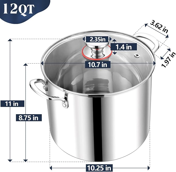 P&P CHEF 12 Quart Stainless Steel Stock Pot - Image 2