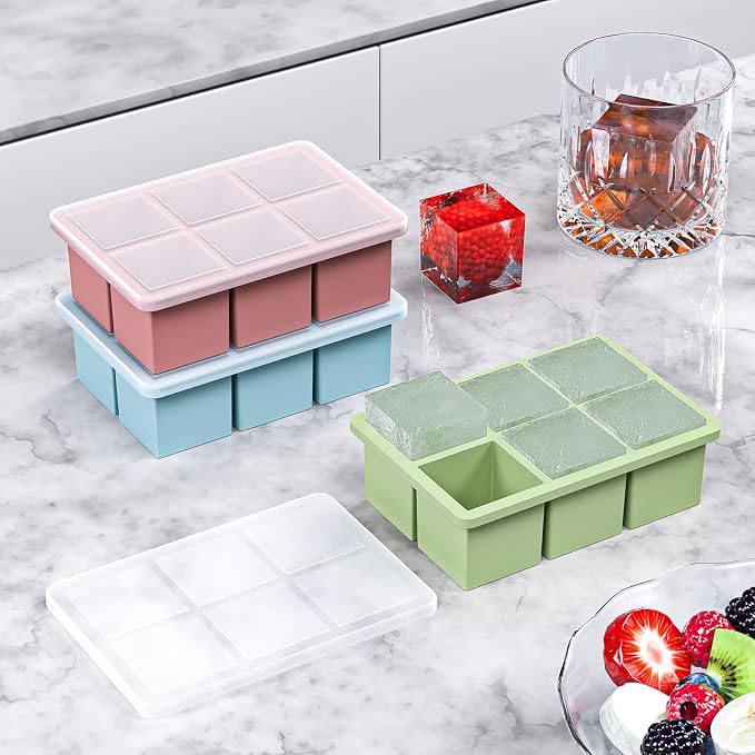Large Ice Cube Tray for Whiskey 3 Pack, HANCELANT Big Silicone Square Ice Cube - Image 6