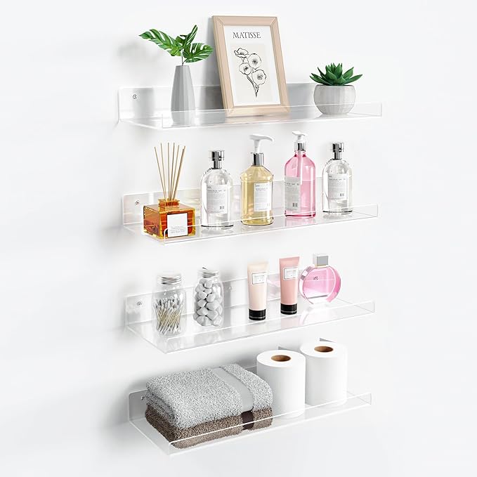 upsimples 4 Pack 15x6 Inches Acrylic Bathroom Shelves by upsimples