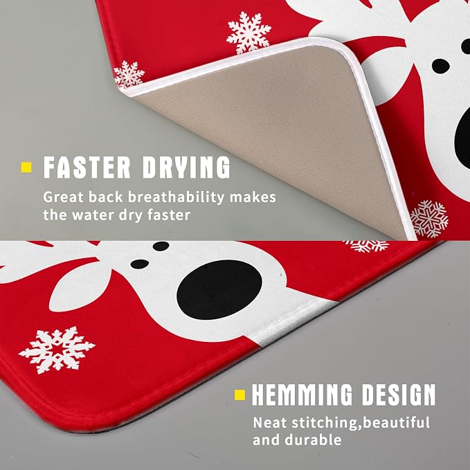Xmas Dish Drying Mat for Kitchen Counter Cute Reindeer Holiday Snowflake - Image 3