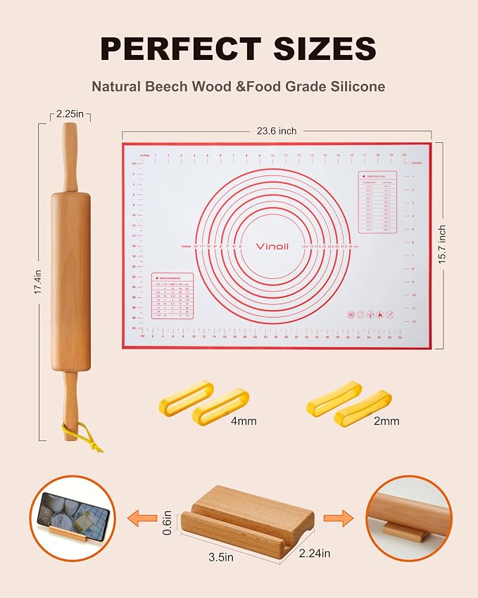 Classic Wood Rolling Pin, Pasta Roller - Image 4