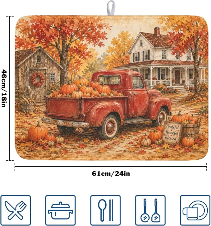 Fall Pumpkin Dish Drying Mat for Kitchen Counter Thanksgiving Autumn Harvest - Image 2