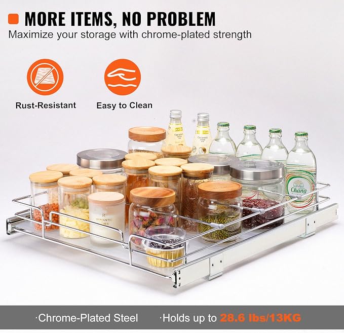 VEVOR 18.5"Wx21"Dx3.5"H Pull Out Cabinet Organizer, Heavy Duty Slide Out Pantry - Image 4
