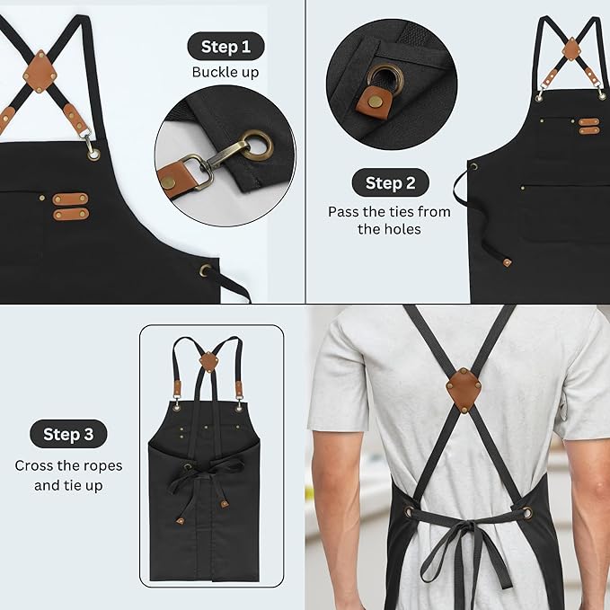 RUVANTI Work Aprons for Men, Oil & Water Repellent, PolyCotton Cross Back - Image 4