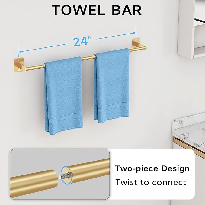 Bathroom Accessories Set, KLJKPA 4 Pieces Gold Bathroom Hardware Set, 24 inch - Image 2