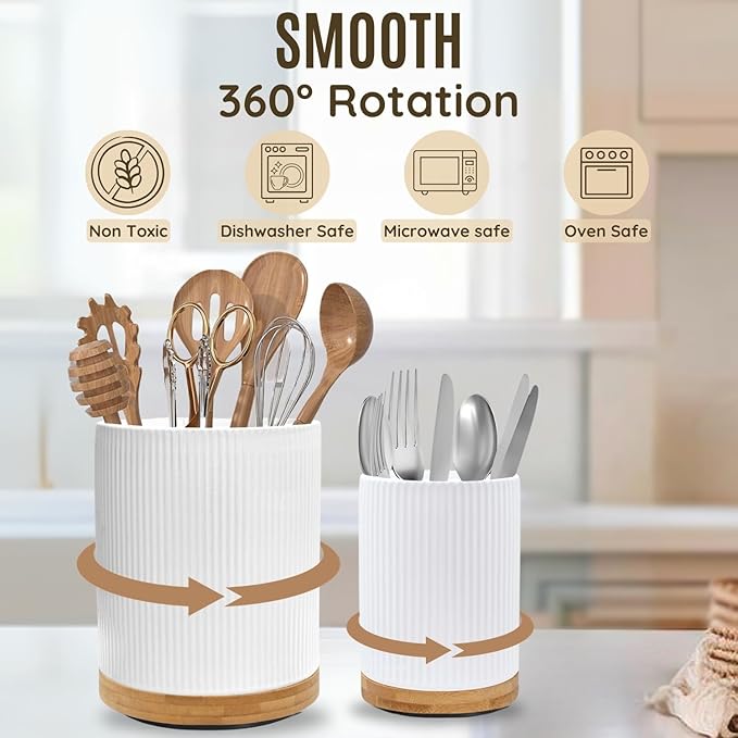 2 Pack Ceramic Utensil Holder, 7.3"+5.4" Large kitchen utensils holder - Image 2