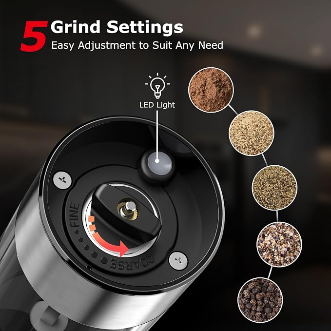 Bonsenkitchen Electric Salt and Pepper Grinder Set, 95ml Large Capacity - Image 3