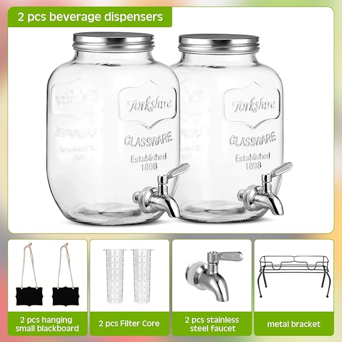 Lallisa 2 Pcs 2 Gallon Glass Drink Dispenser - Image 3