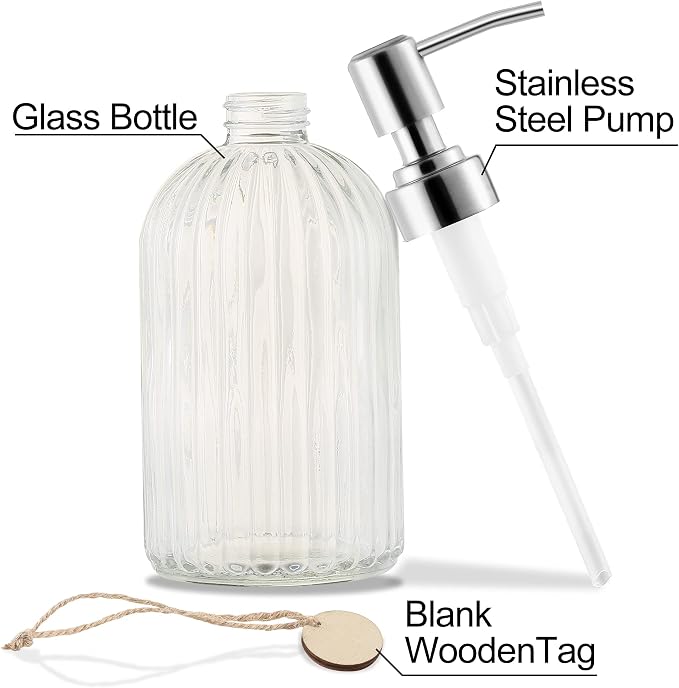 MOCLIF 16 OZ Soap Dispenser，Tempered Glass Clear Vertical Stripe - Image 3