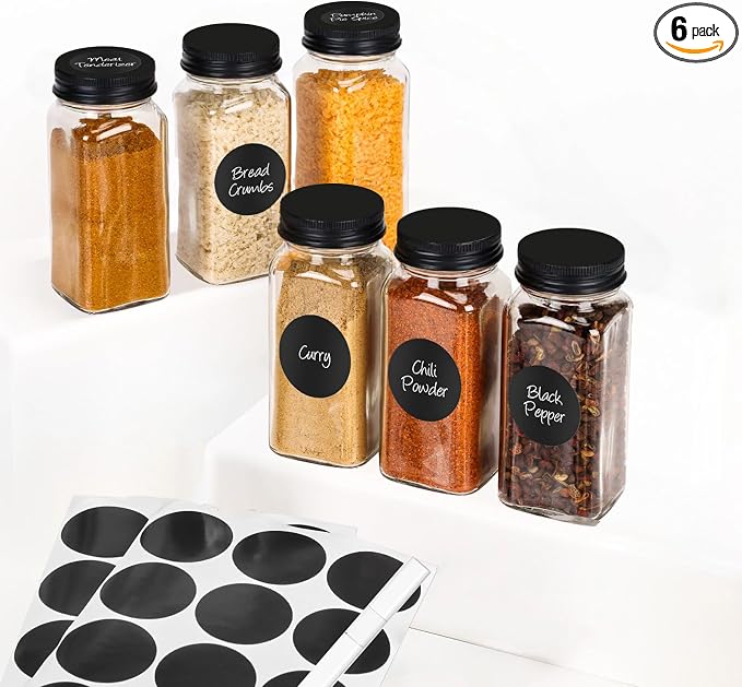 6Pcs Spice Jars with Label, 4oz Empty Square Seasoning Containers, Spice Jars by DIDITIME