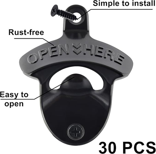 30 Packs Black Bottle Top Opener Wall Mounted Beer Cap Opener Stainless Bulk - Image 2