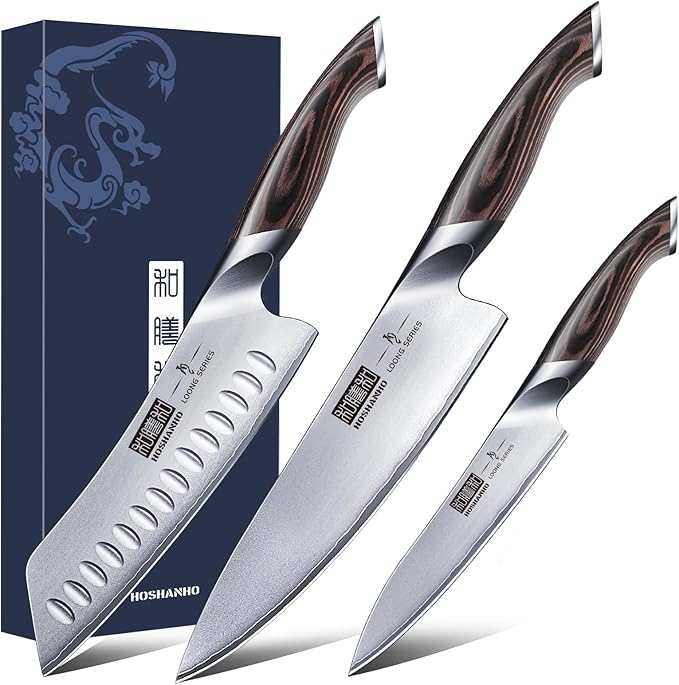 HOSHANHO 3 Pieces Knife Set, Professional Japanese High Carbon Stainless Steel by HOSHANHO
