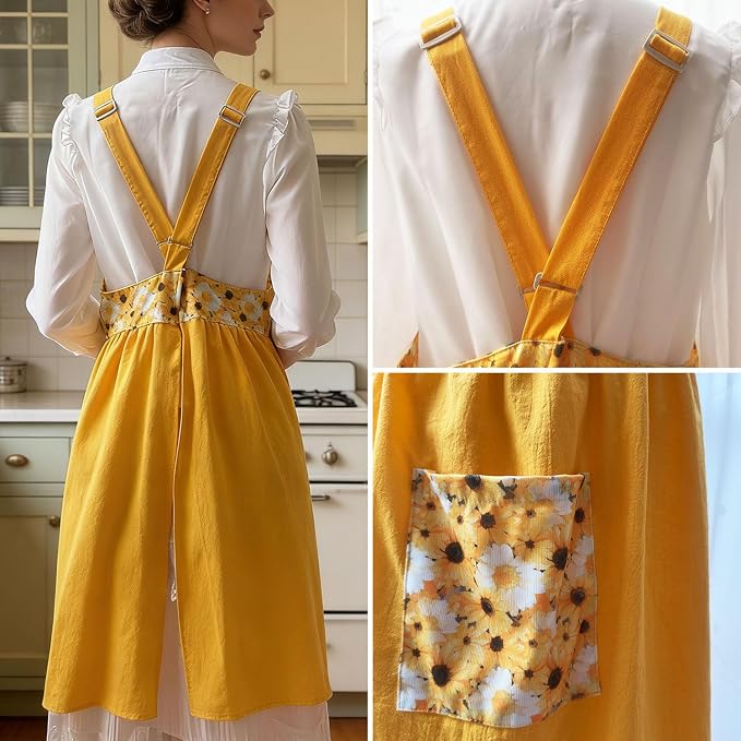 Uaussi Cotton Linen Apron Cross Back Work Apron - Image 3