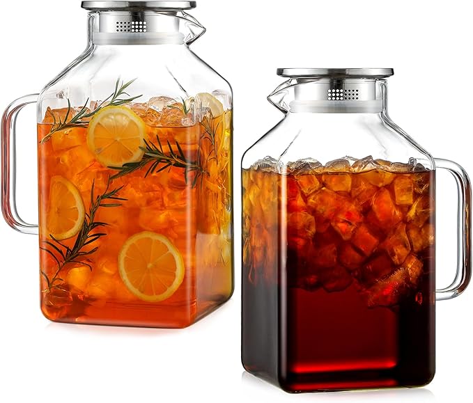 2 Pack 1 Gallon Square Glass Pitcher by NETANY