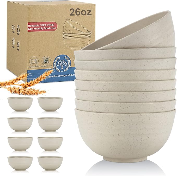 Wrova Wheat Straw Bowl Sets, Microwave and Dishwasher Safe Bowls, Kitchen Bowl by WROVA