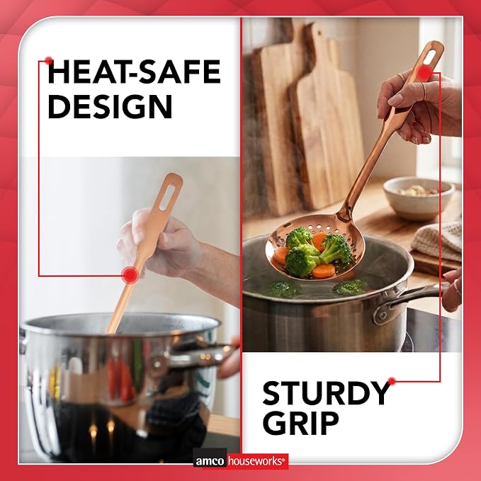 Amco 5-Piece Stainless Steel Cooking Utensil Set, Copper Finish - Image 4