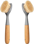 2 Pack Kitchen Dish Brush Bamboo Handle Dish Scrubber Built-in Scraper by Songtaste