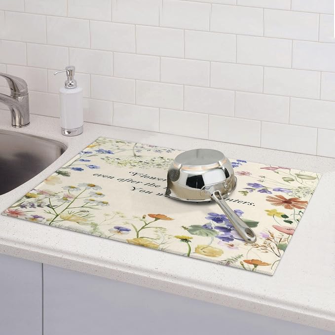 Inspirational Flower Language Dish Drying Mat 18x24 Inch, Microfiber Absorbent - Image 6
