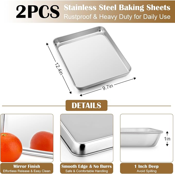 E-far Baking Sheet with Wire Rack, Stainless Steel Cookie Sheets Pan & Cooling - Image 2