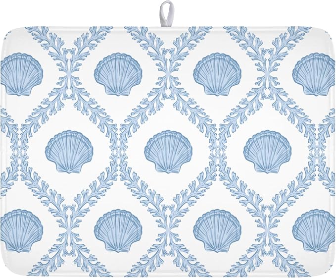 Summer Sea Shell Drying Mat 24x18 Inch, Light Blue Drying Mat by Trongr