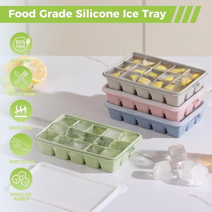 Silicone Ice Cube Trays with Lid, Easy Release Ice Molds, Reusable and - Image 3