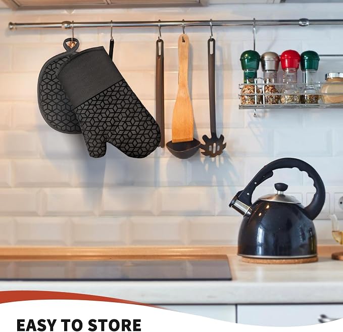 Oven Mitts and Pot Holders, 500 ℉ Heat Resistant Oven Mitts Sets, Silicone Oven - Image 6