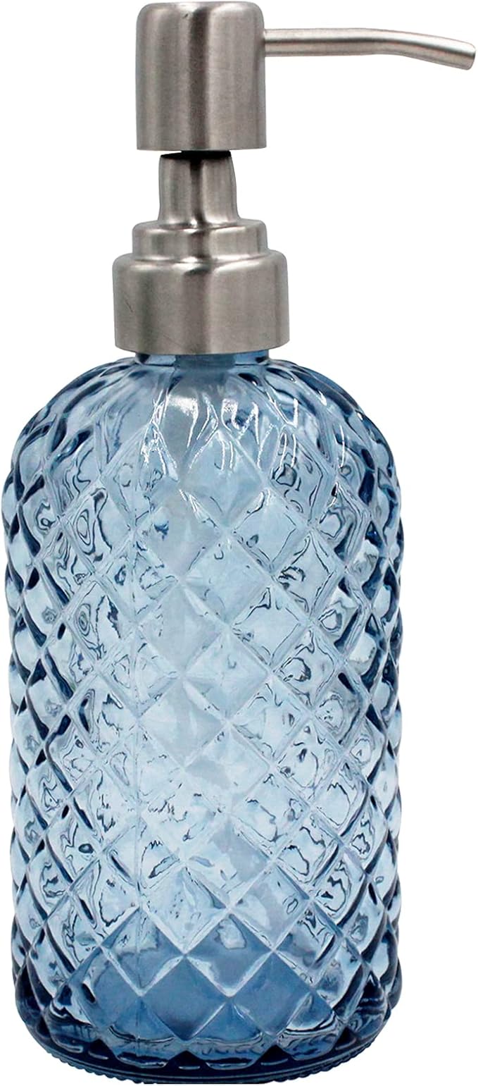 16 oz Diamond Pattern Glass Soap Dispenser, Kitchen and Bathroom Refillable by SDlumeiy