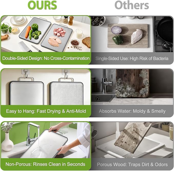 Stainless Steel Cutting Board for Kitchen, Double Sided Defrosting Tray - Image 6