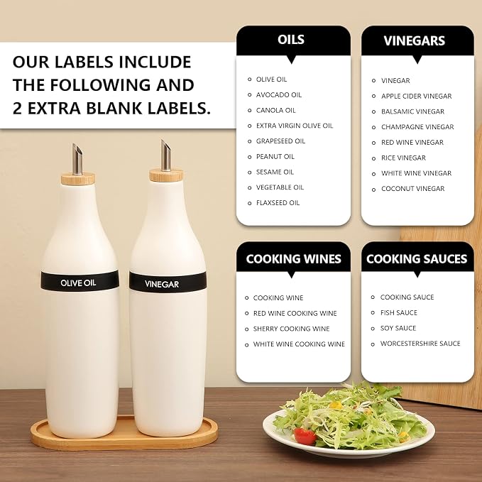 HOMCDALY Olive Oil and Vinegar Dispenser Set, Two 16oz Ceramic Oil Dispenser - Image 6