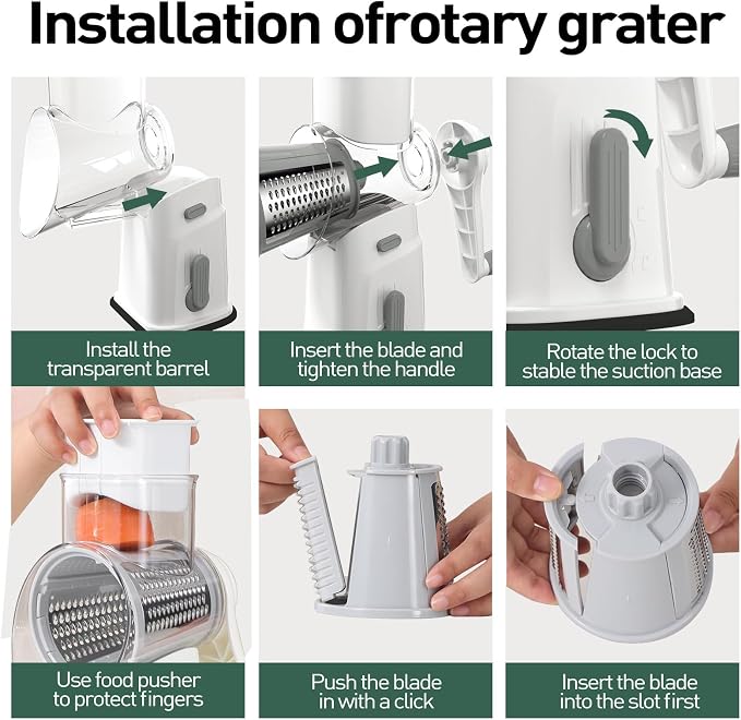 APSARAS USA Rotary Cheese Grater, 5 in 1 Rotary Grater, Cheese Grater Hand Crank - Image 5