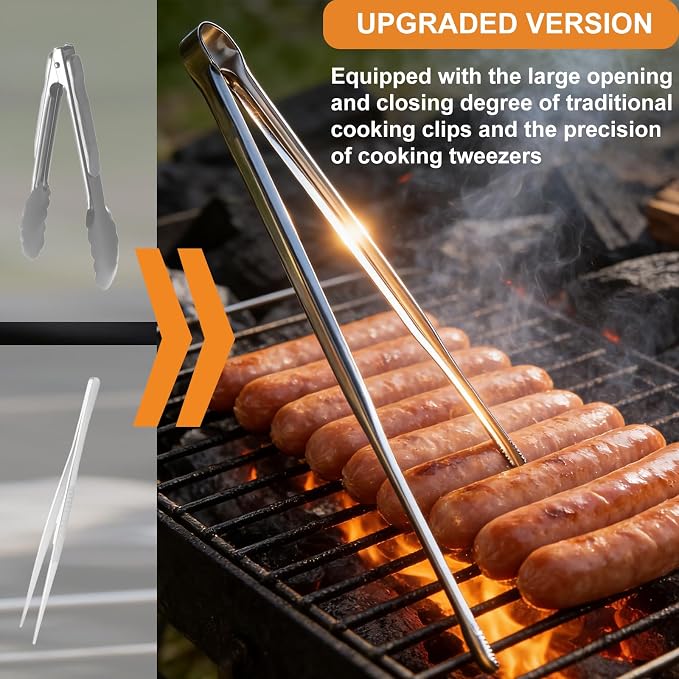 Stainless Steel Kitchen Tongs 2 Set, Non-Slip Serrated Tips, One-Piece Metal - Image 5