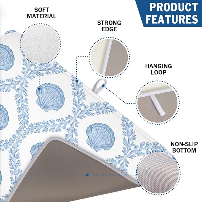 Summer Sea Shell Drying Mat 24x18 Inch, Light Blue Drying Mat - Image 2