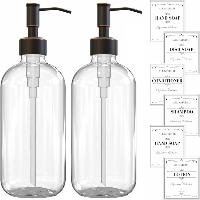 Sunrise Premium 2 Pack Clear Glass Soap Dispenser 16 OZ - Image 7