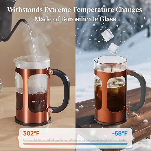Veken French Press Coffee Maker 34oz 1 L, No Plastic Touching Cafe, Heat - Image 5