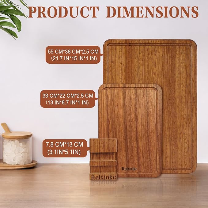 Solid Teak Wood Cutting Board Set One Piece Non Glued Extra Large Thick Crack - Image 2