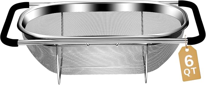 Over the Sink Colander - 6QT Strainers and Colanders - Stainless Steel Strainer by UTTKOJ