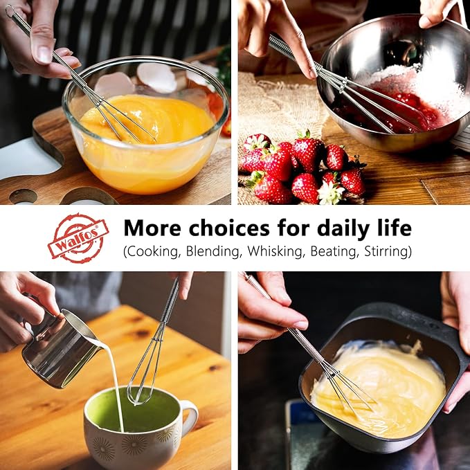 Walfos Mini Whisks Stainless Steel, Small Whisk 2 Pieces, 5in and 7in Tiny Whisk - Image 4