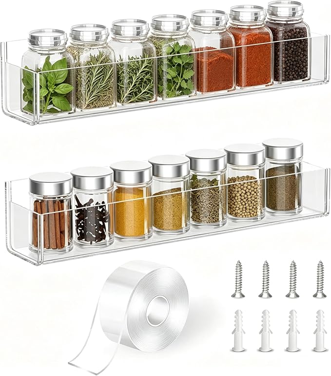 PMMASTO Adhesive Acrylic Spice Rack Organizer by PMMASTO